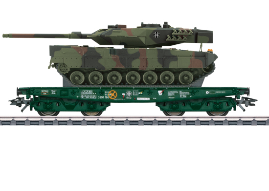 Märklin H0 48870 Schwerlast-Flachwagen beladen mit "Kampfpanzer Leopard 2A6 Bundeswehr" der DB AG - Herbstneuheit 2024