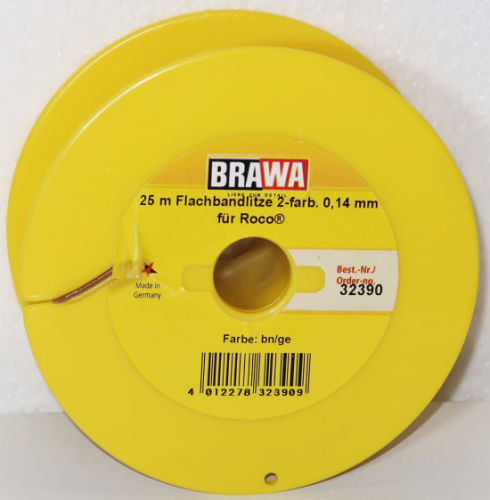 Brawa 3171 Bandkabel 0,14mm² zweiadrig 50m-Ring gelb/braun (1m - 0,44 €) 