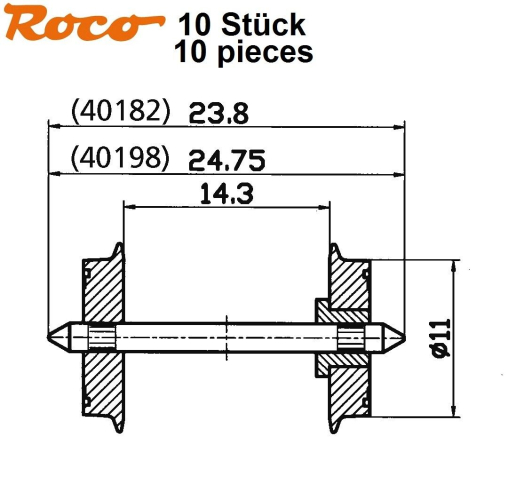Roco H0 40198-S / 127193 DC Norm-Radsatz einseitig isoliert 11 mm (10 Stück)