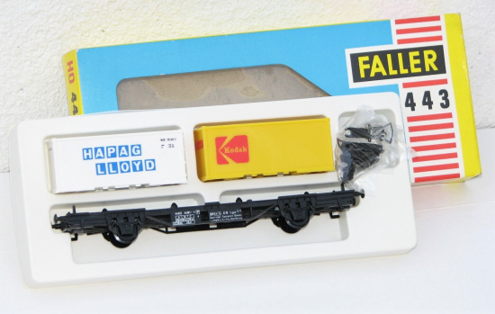 Faller AMS H0 443 Containerwagen mit Containern "Hapag Lloyd + Kodak" 