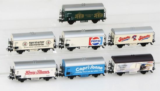 Märklin H0 7 x Kühlwagen Jever+Alpirsbacher+Pepsi+Sarotti+KöPi+Capri-Sonne 