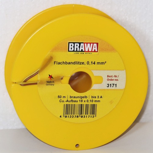 Brawa 3171 Bandkabel 0,14mm² zweiadrig 50 m-Ring gelb/braun (1m - 0,86 €) 