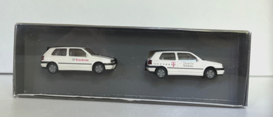 Wiking 1:87 Set 2 x VW Golf III Deutsche Telekom in Werbebox A823