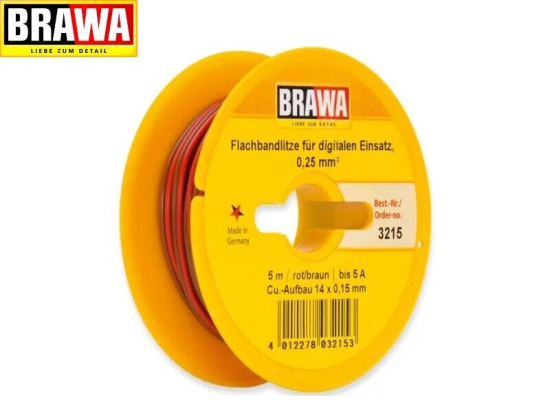 Brawa 3215 Bandkabel 0,25mm² zweiadrig 5m-Ring rot/braun (1m - 0,90 €) 