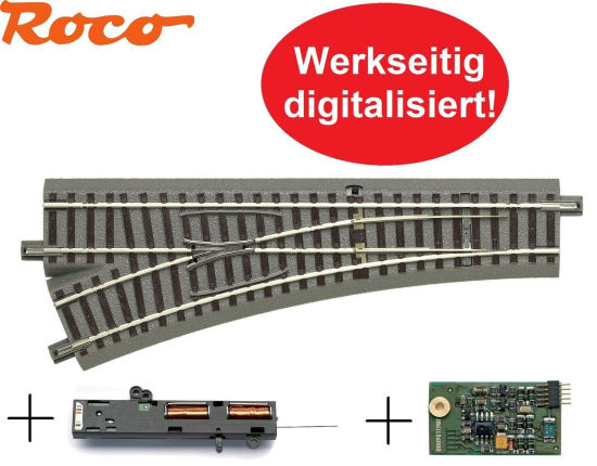 Roco H0 61140-D geoLine Weiche links mit elektrischem Antrieb + Decoder