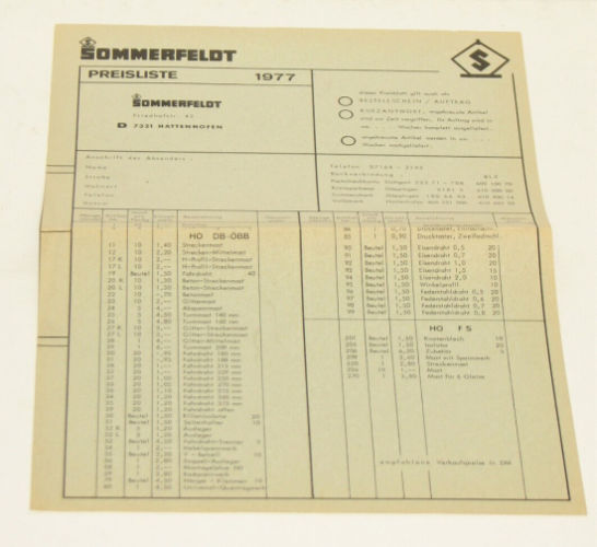 Sommerfeldt Anleitungsheft 1977 mit Preisliste