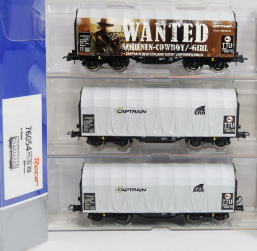 Roco H0 76054 Schiebeplanenwagen-Set der Captrain 