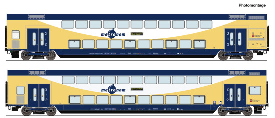 Roco H0 6220106 2-tlg. Set Doppelstockwagen der metronom "AC für Märklin + LED-Innenbeleuchtung" - Neuheit 2024