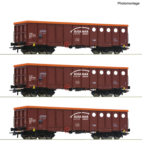 Roco H0 6600087 3-tlg. Set Offene Güterwagen der  Budamar - Neuheit 2024