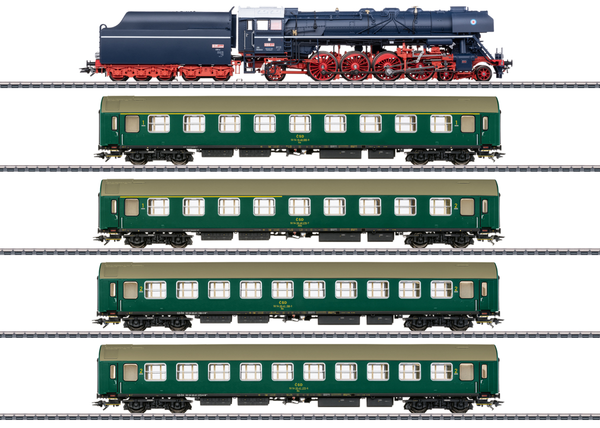 Märklin H0 26498 Zugset mit Dampflok BR 498 + 3 Personenwagen der ZSR/CD "mfx+ / Sound / Dynamischer Dampf" - Sommerneuheit 2025 Märklin H0 26498 Zugset mit Dampflok BR 498 + 3 Personenwagen der ZSR/CD "mfx+ / Sound / Dynamischer Dampf" - Sommerneuheit 2025