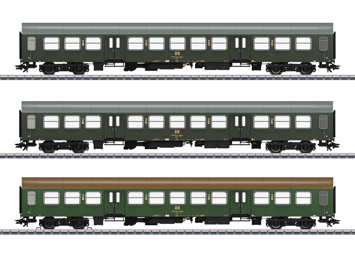 Märklin H0 42580 Personenwagen-Set "Halberstädter Mitteleinstiegswagen" der DR "LED-Innenbeleuchtung" - Neuheit 2025