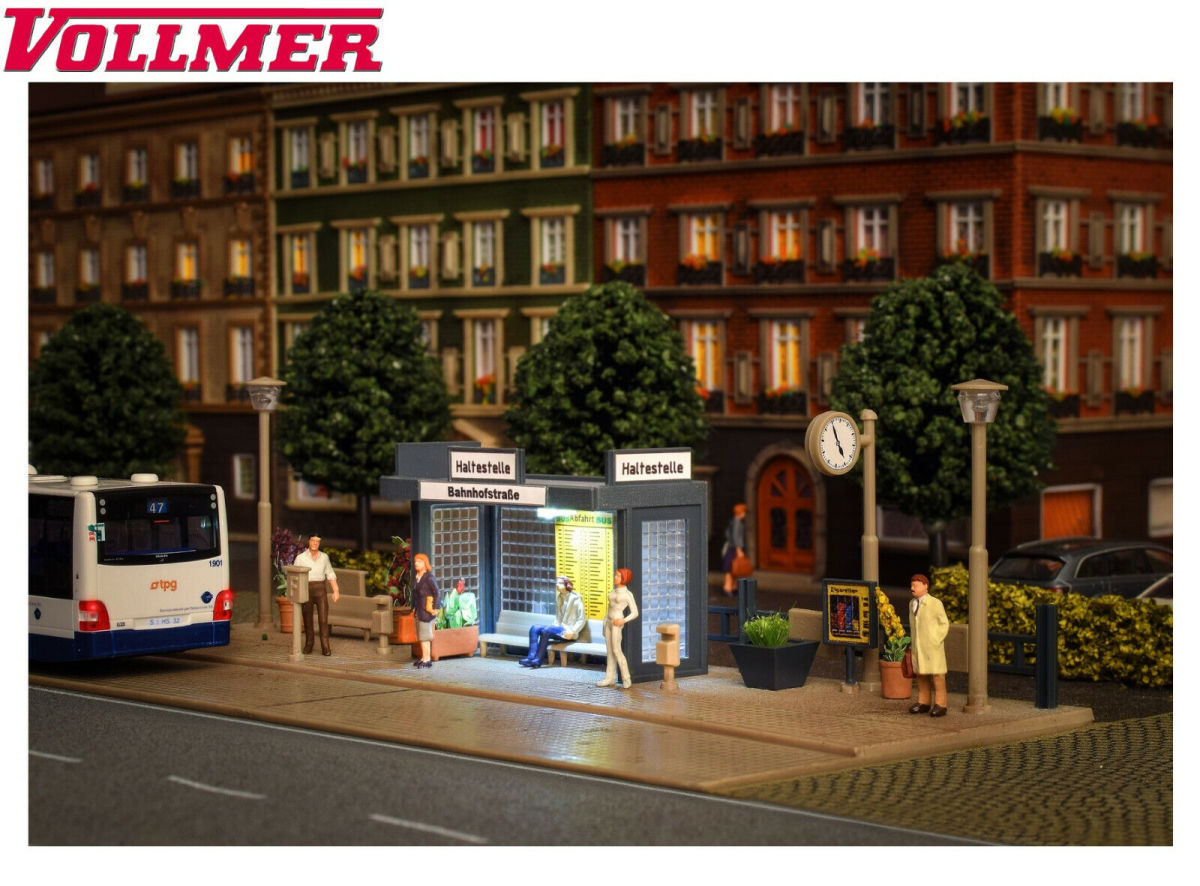 Vollmer H0 45154 Bushaltestelle mit LED-Beleuchtung 