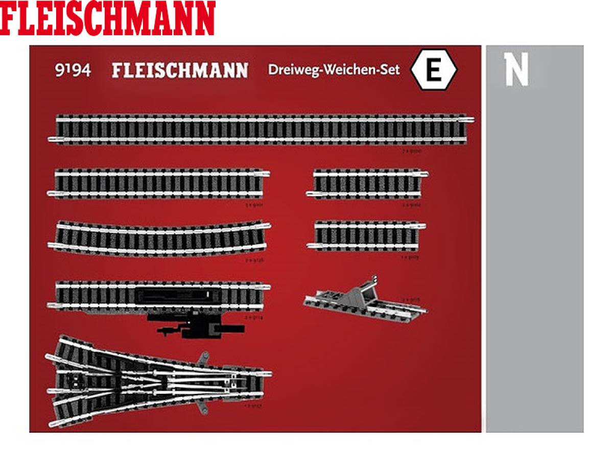 Fleischmann N 9194 Dreiweg-Weichen-Set E 