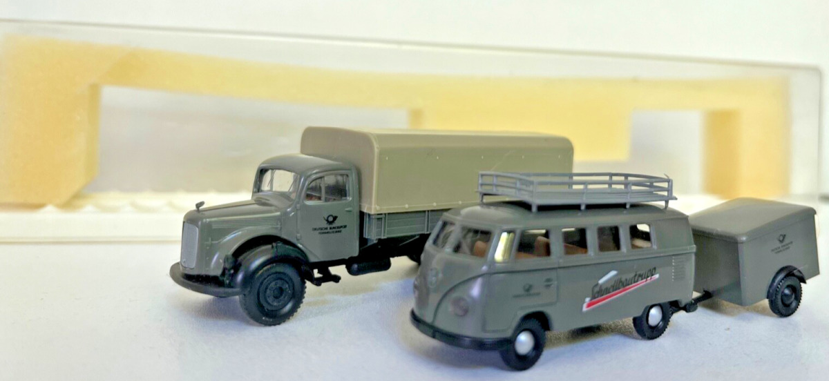 Brekina 1:87 9016 Set MB L311 VW T1 + Anhänger DBP A820 Brekina 1:87 9016 Set MB L311 VW T1 + Anhänger DBP A820