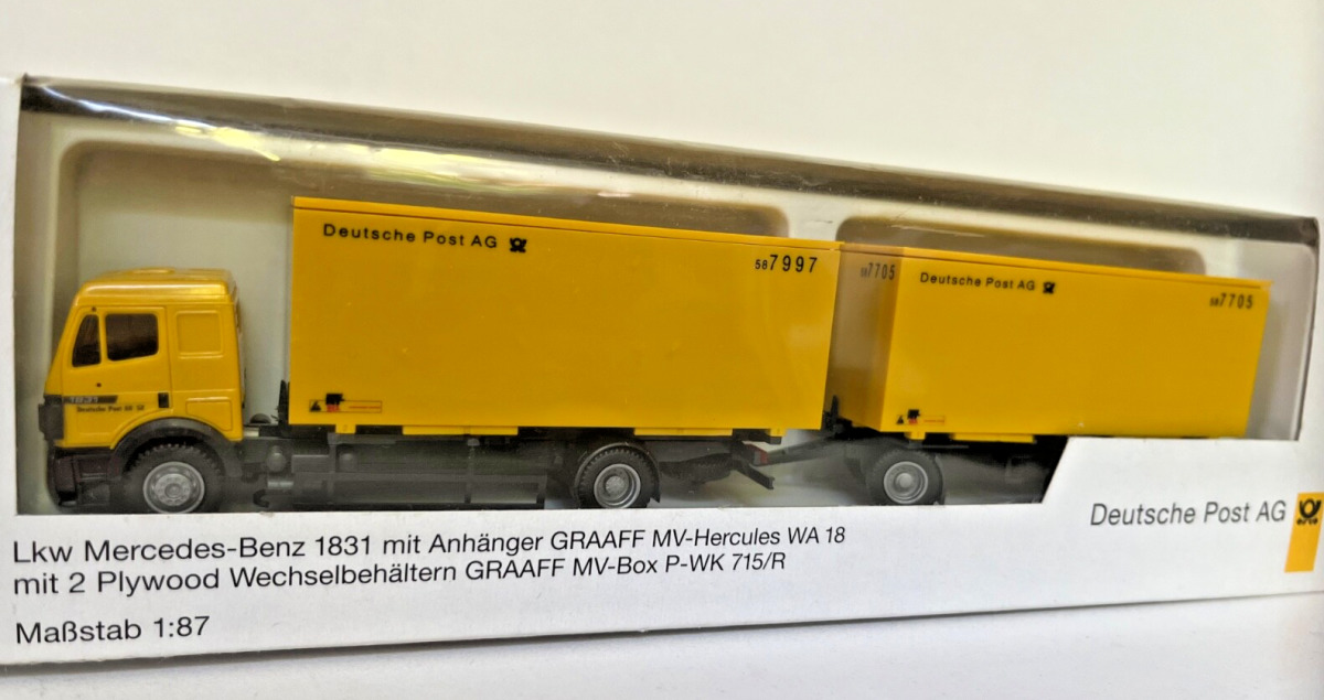 AWM 1:87 MB 1831 LKW mit Anhänger Deutsche Post A822 AWM 1:87 MB 1831 LKW mit Anhänger Deutsche Post A822