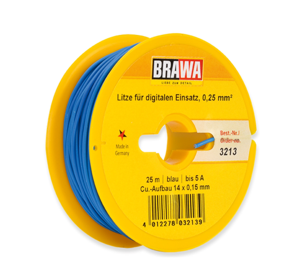 Brawa 3213 Kabel Litze 0,25mm² einadrig, 25m-Ring, blau (1m - 0,26€) 