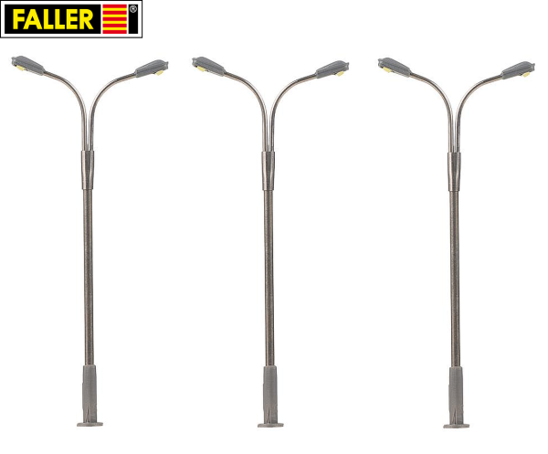 Faller N 272121 LED-Straßenbeleuchtungen, Peitschenleuchten (3 Stück) 