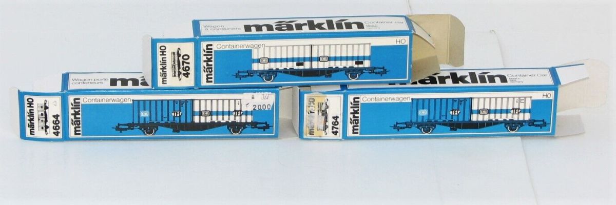Märklin H0 4664 + 4670 + 4764 Leerkarton für Containerwagen (3 Stück)