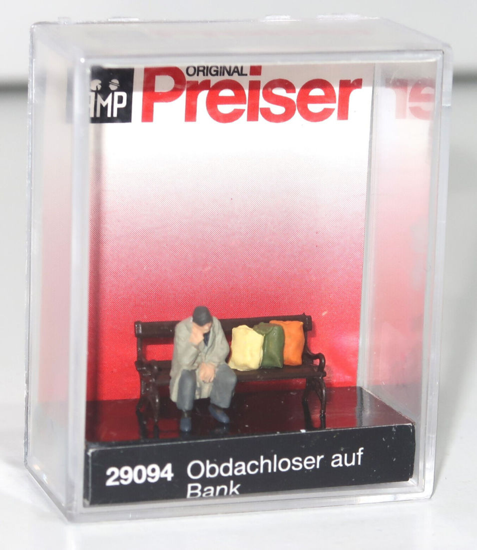 Preiser H0 29094 Obdachloser auf Bank 