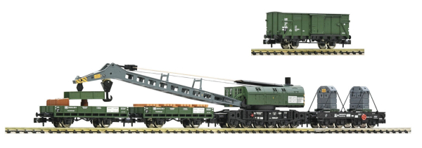 Fleischmann N 90 t-Kranzug + Beiwagen der DB 5-teilig (8599 + 8351) ohne OVP