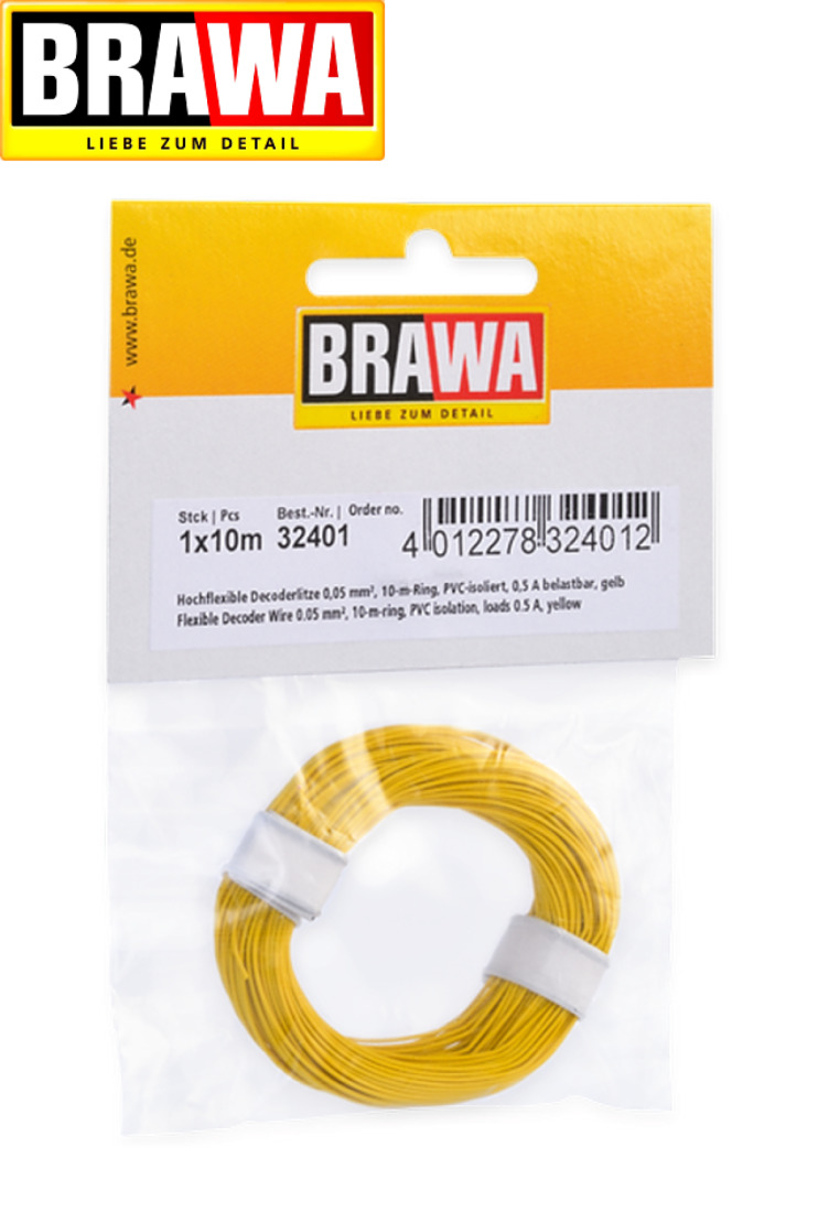 Brawa 32401 Decoderlitze gelb, 0,05 mm², 10 m (1m - 0,42 €) 