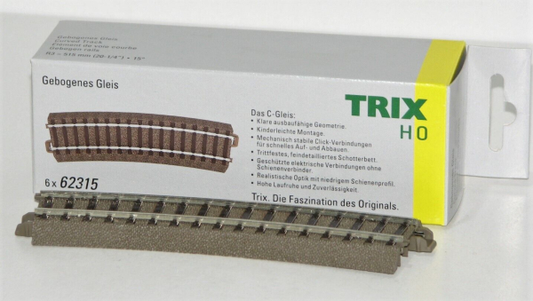 Trix H0 62315-S C-Gleis gebogen R3 = 515 mm / 15° (6 Stück) 