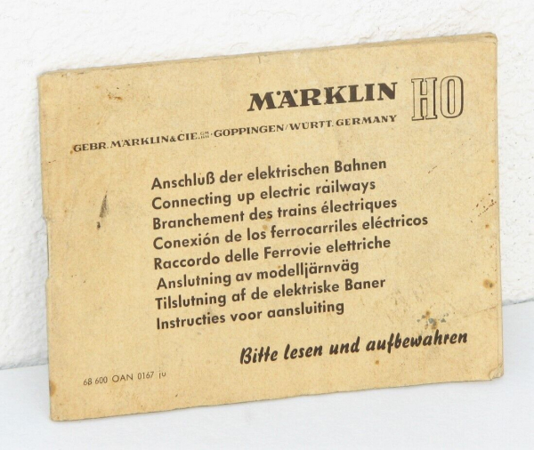 Märklin H0 Anweisung/Waschzettel "Anschluß der elektrischen Bahnen" 01.67 