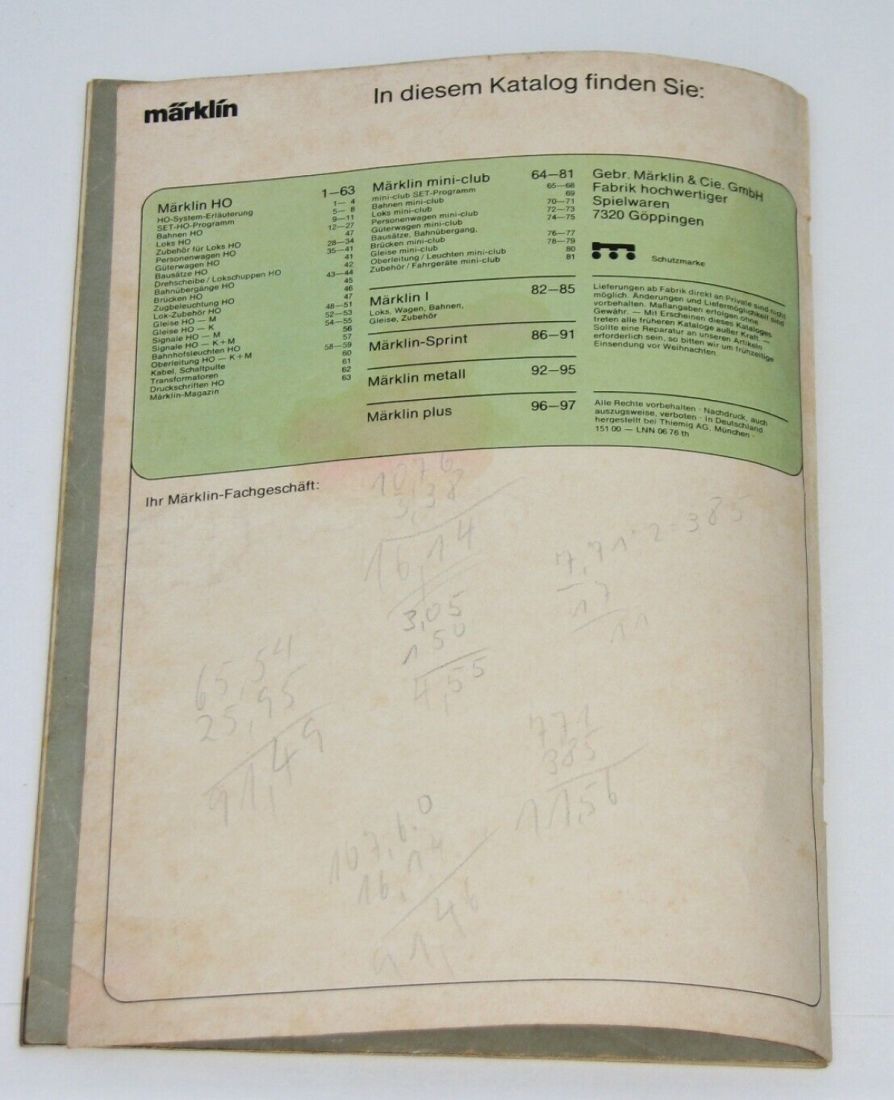 Märklin Katalog Hauptkatalog Gesamtkatalog 1976 
