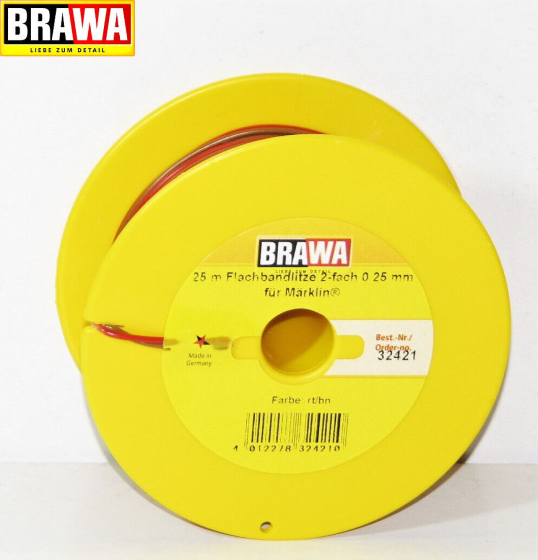 Brawa 32421 Bandkabel 0,25mm² zweiadrig 25m-Ring rot/braun (1m - 1,00 €) 
