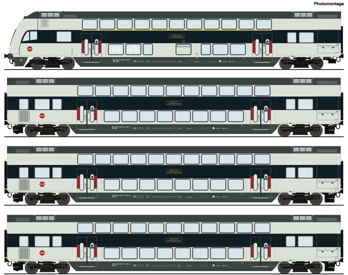 Roco H0 6210147 4-tlg. Set: Doppelstockwagen der DSB "DCC Digital + LED-Innenbeleuchtung" - Neuheit 2025