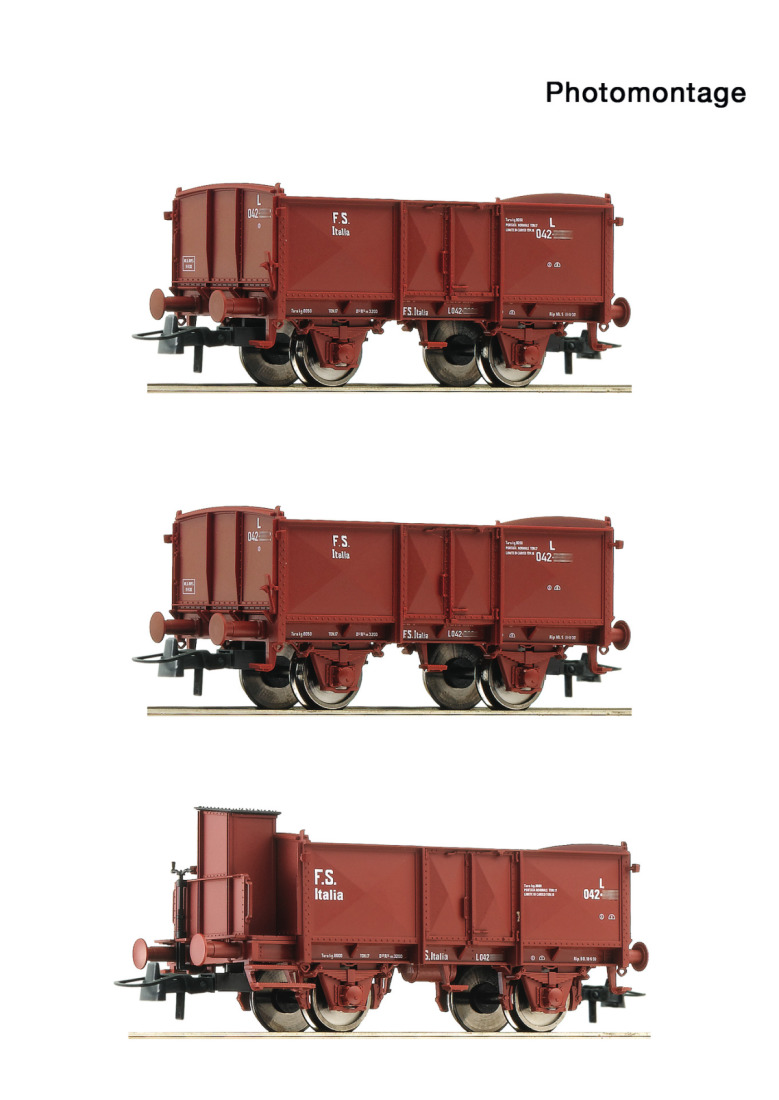 Roco H0 6600088 3-tlg. Set: Offene Güterwagen der FS - Neuheit 2025