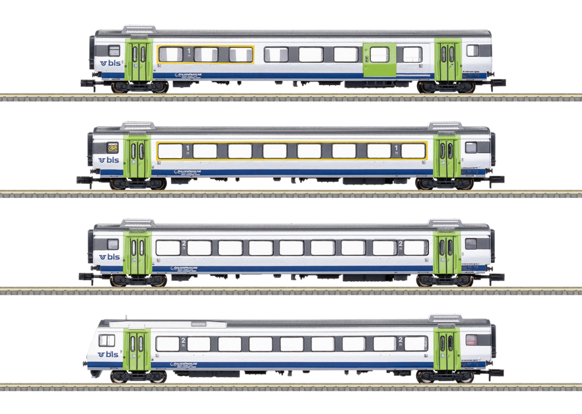 Minitrix / Trix N 18293 Schnellzugwagen-Set "GOLDENPASSLINE" der BLS - Neuheit 2025