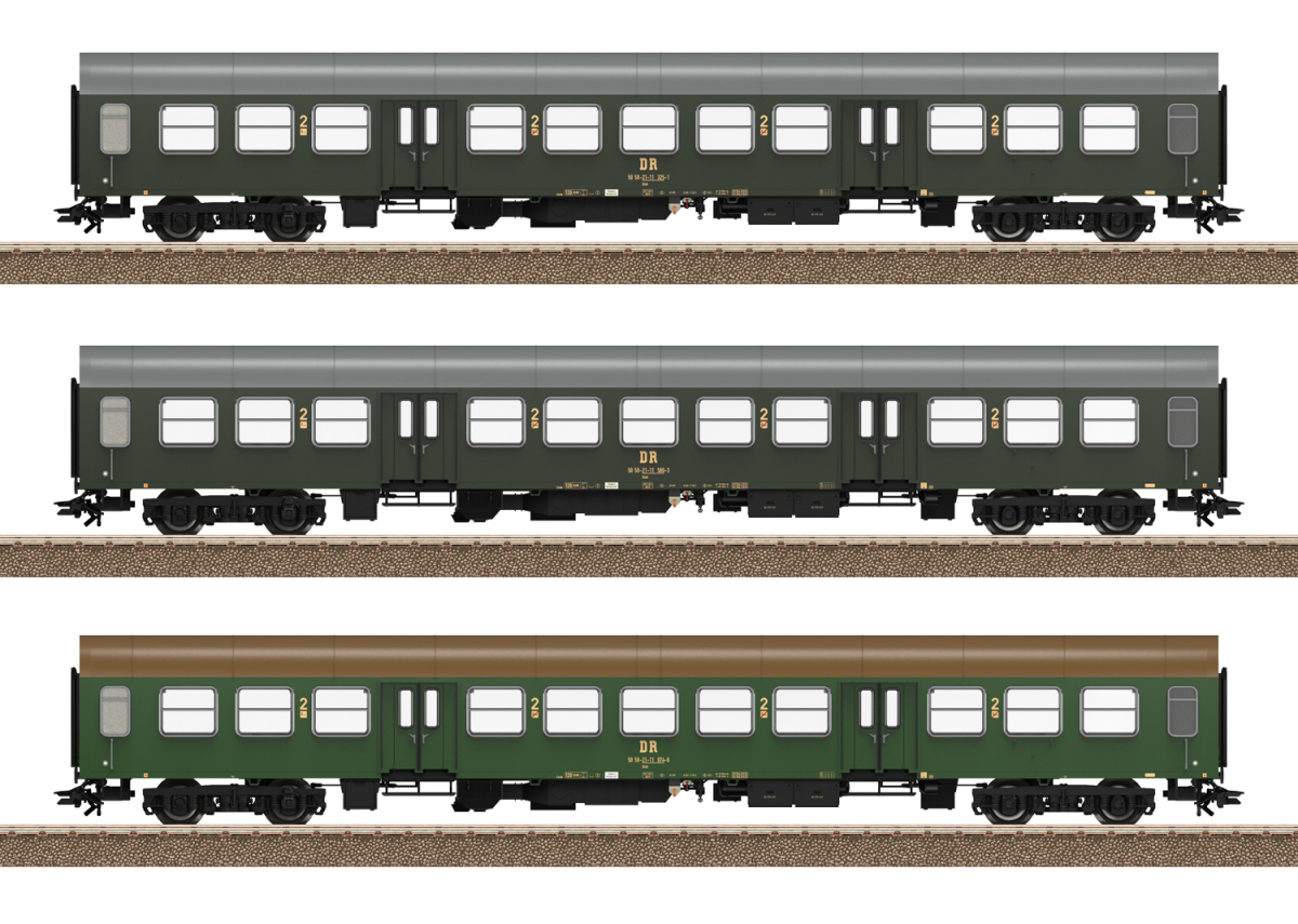 Trix H0 23180 Personenwagen-Set "Halberstädter Mitteleinstiegswagen" der DR "LED-Innenbeleuchtung" - Neuheit 2025